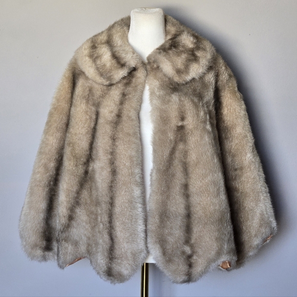 Vtg 50s 60s Regina Glenara Glenoit Faux Mink Fur Cape Tan Brown Luxury Old Money - Picture 2 of 12